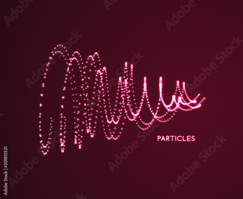 Wavy background. Array with dynamic particles. Composition with motion effect. 3d technology style. Vector illustration.