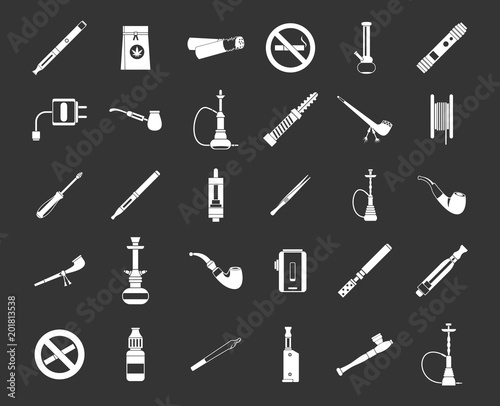 Smoking icon set vector white isolated on grey background 