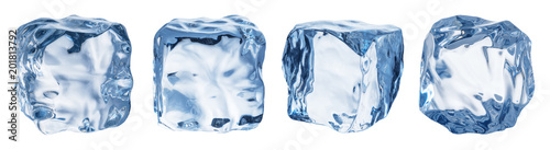 Set of four different ice cube faces. Clipping path.