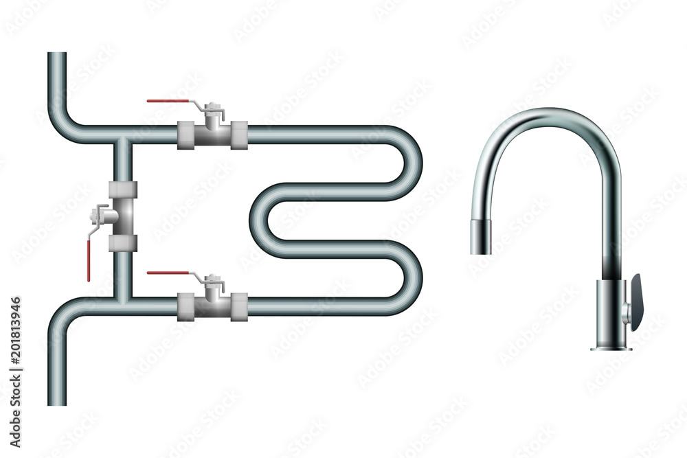 Towel rack and faucet. Sanitary equipment. Vector illustration. Drinking water Towel rack and faucet. Sanitary equipment. Vector illustration. Drinking water