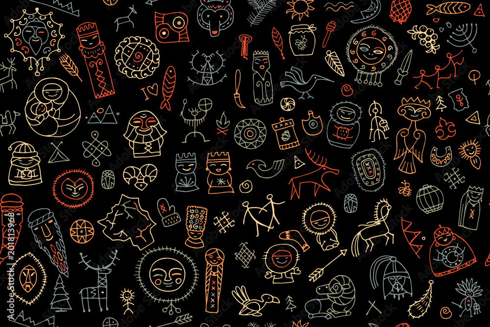 Plakat Tribal ethnic elements, seamless pattern for your design