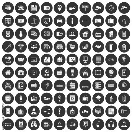 100 camera icons set in simple style white on black circle color isolated on white background vector illustration