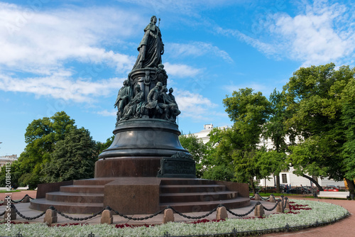 RUSSIA, SAINT PETERSBURG - AUGUST 18, 2017: A bronze monument to Catherine the Great on Ostrovsky Square in Catherine Square