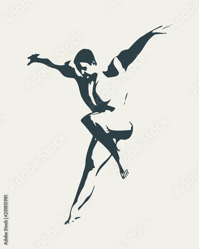 Bodybuilder silhouette. Muscular man jumping. Sketch style illustration