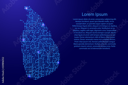 Map Sri Lanka from printed board, chip and radio component with blue star space on the contour for banner, poster, greeting card, of vector illustration.