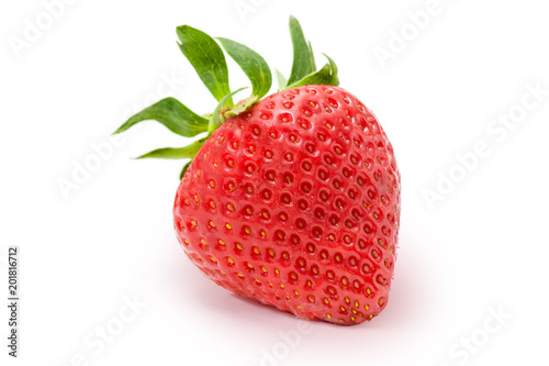 One berry of garden strawberry closeup on a white background