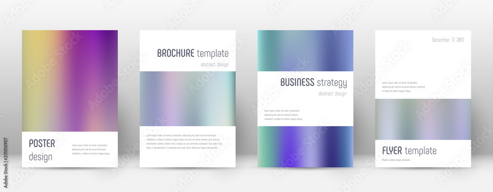 Flyer layout. Minimalistic immaculate template for Brochure, Annual Report, Magazine, Poster, Corporate Presentation, Portfolio, Flyer. Artistic color gradients cover page.