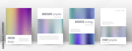 Flyer layout. Minimalistic immaculate template for Brochure, Annual Report, Magazine, Poster, Corporate Presentation, Portfolio, Flyer. Artistic color gradients cover page.