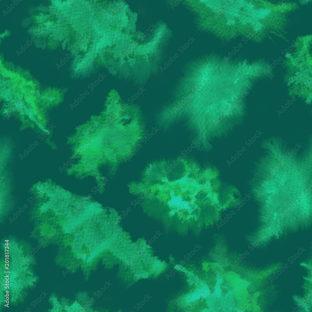 Teal splashes pattern. Watercolor abstract seamless pattern. Background with scattered teal splashes and stains. Hand painted fabulous tile of loose expressive paint blots. 47.