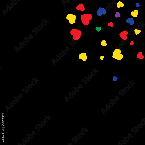 Festive Background with Colorful hearts. Delicate Pattern for Postcard, Print, Banner or Poster. Pretty hearts For Party Decoration, Wedding, Birthday or Anniversary Invitation. Vector