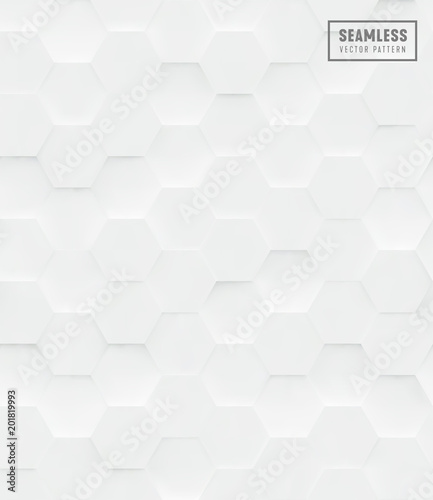 3d Hexagon polygonal seamless vector pattern, white geometric business background