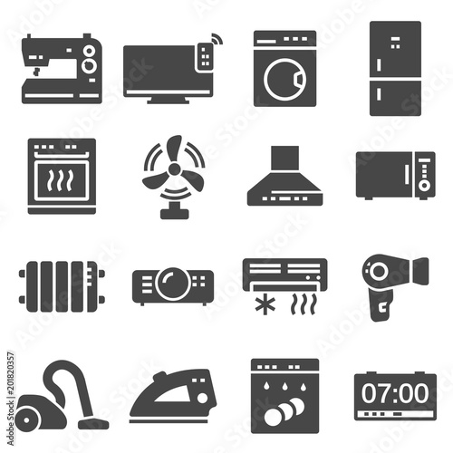 vector black home appliances icons set