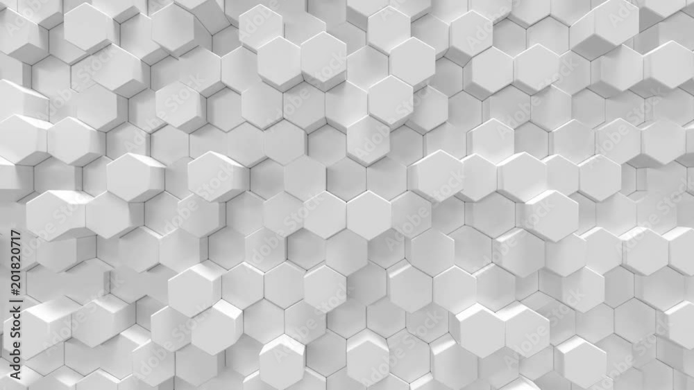White geometric hexagonal abstract background, 3d rendering 4k animation