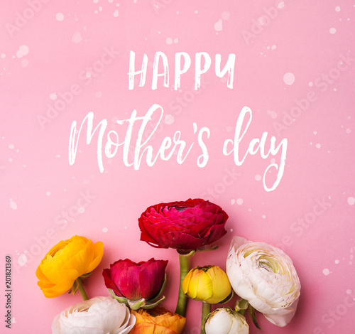 Fototapeta Naklejka Na Ścianę i Meble -  Mothers day composition.Text and flowers. Studio shot.