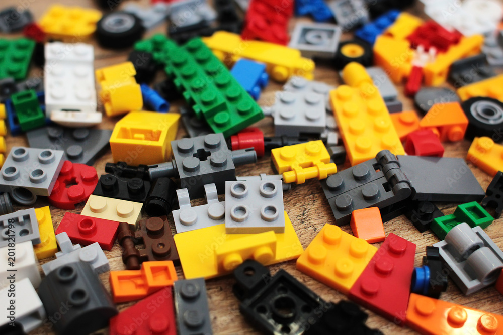 Pile of bright multicolored plastic building blocks Pile of bright multicolored plastic building blocks