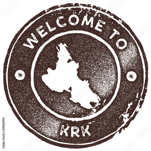 Krk map vintage stamp. Retro style handmade label, badge or element for travel souvenirs. Brown rubber stamp with island map silhouette. Vector illustration.