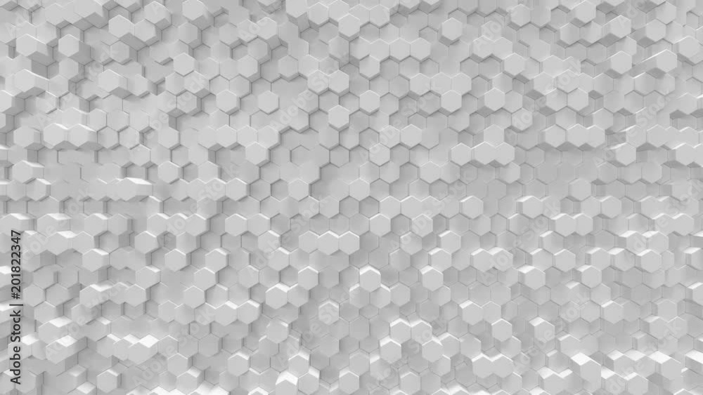 White geometric hexagonal abstract background, 3d rendering 4k animation