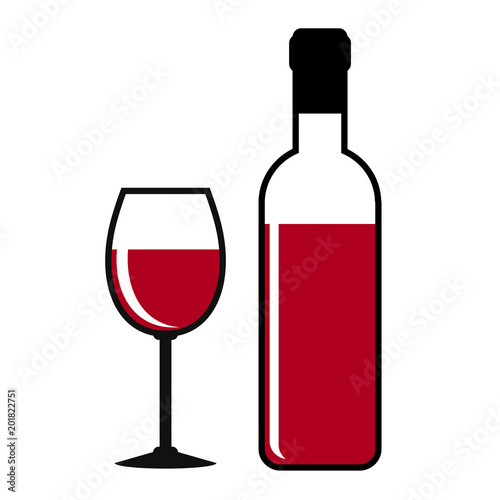 red wine bottle and glass on white, stock vector illustration