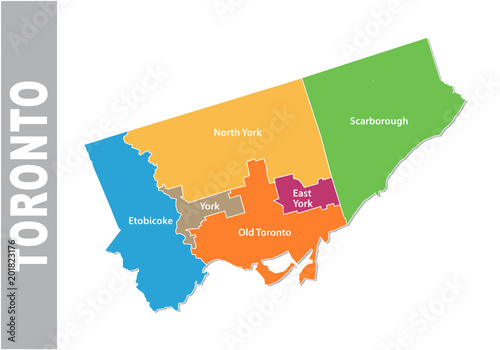 colorful toronto administrative and political vector map