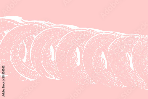 Natural soap texture. Admirable millenial pink foam trace background. Artistic rare soap suds. Cleanliness, cleanness, purity concept. Vector illustration.