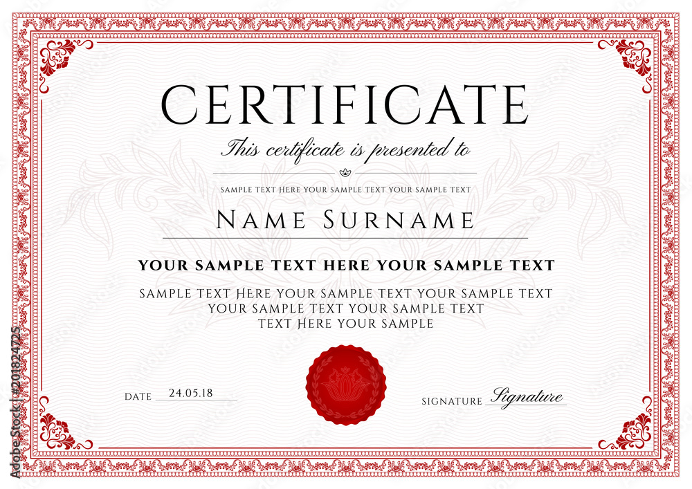 Certificate, Diploma of completion (design template, white background) with Frame, Border, light Guilloche pattern (watermark)