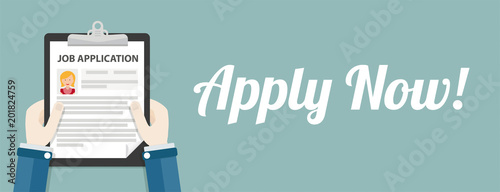 Hand Clipboard Job Application Apply Now Woman Header