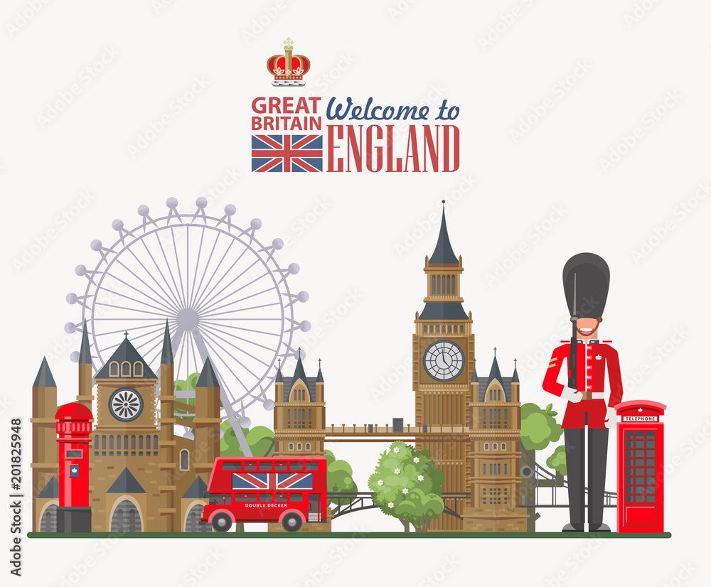England travel vector illustration. Vacation in United Kingdom. Great