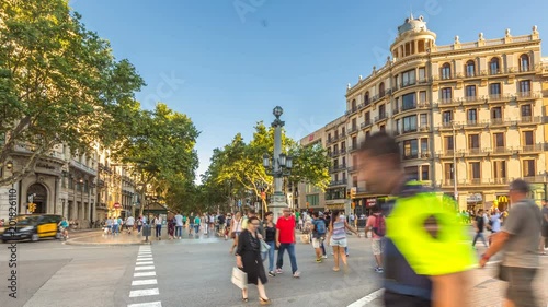 Timelapse pedestrain crowd at la rambla street Barcelona Spain