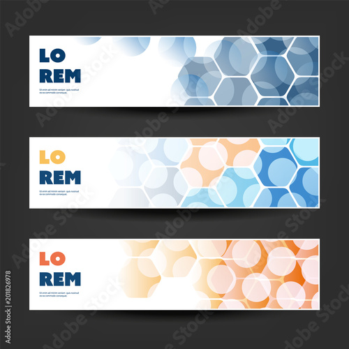 Set of Horizontal Banner or Header Designs for Business Announcement or Web Ad Templates - Colors  Blue  White and Orange