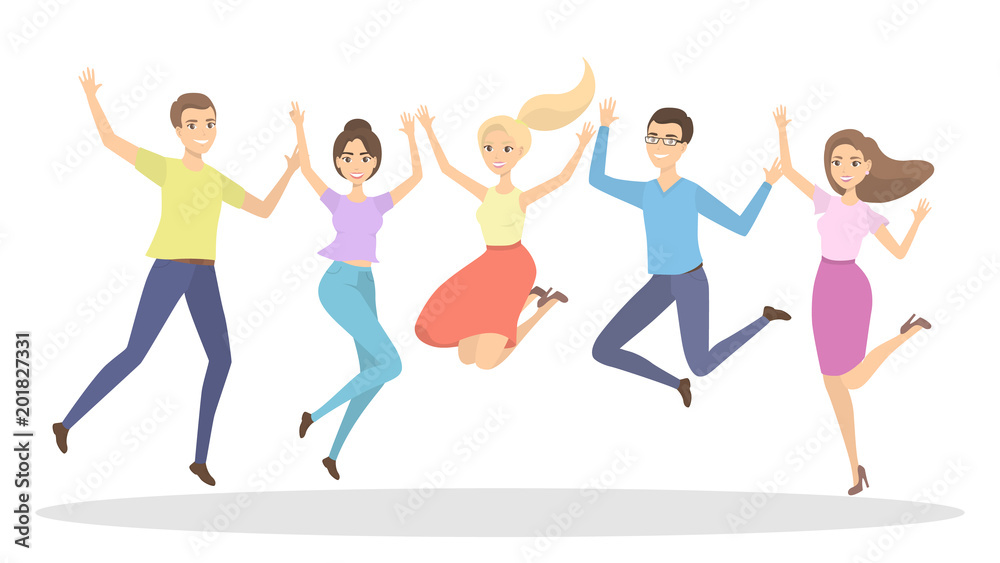 People jumping on white. People jumping on white.