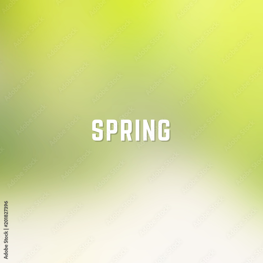 Square blurred spring background in gold and green colors with word spring Square blurred spring background in gold and green colors with word spring