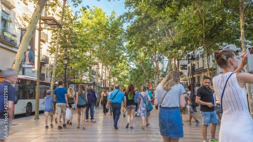 Timelapse pedestrain crowd at la rambla street Barcelona Spain
