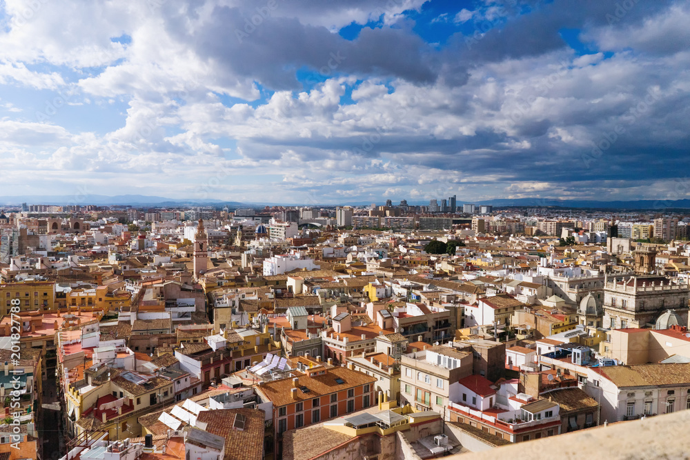 Valencia, Spain - panoramic view of the city, the sky and clouds