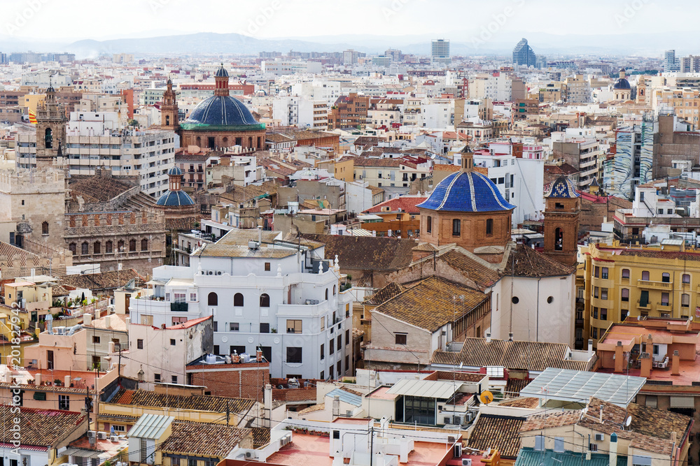 Panoramic view of urban landscape in the city of Valencia, Spain, Europe