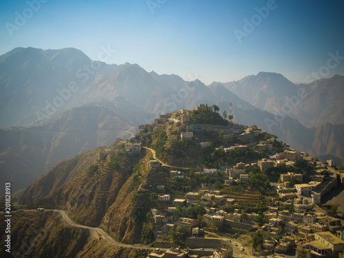 Aerial view to Hajjah city and Haraz mountain in Yemen