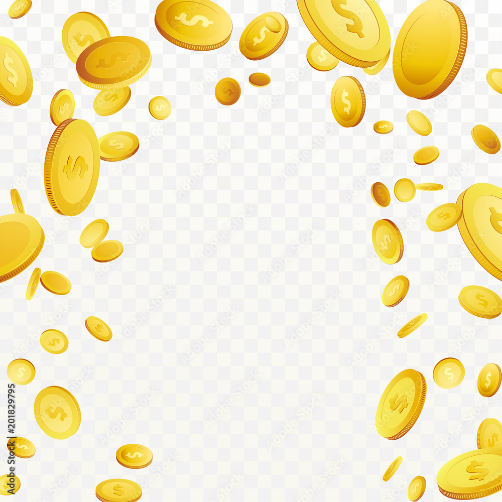 Golden coin fortune falling over checkered background