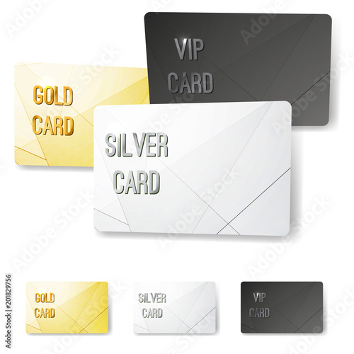 Gold silver platinum VIP membership cards collection with crystal line pattern