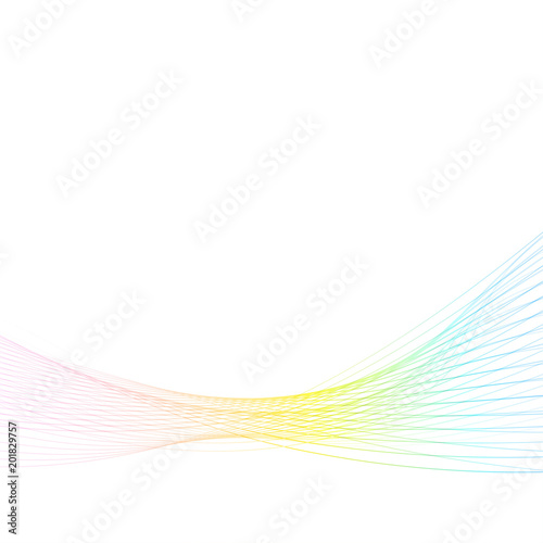 Bright rainbow gradient colorful lines composition over white background