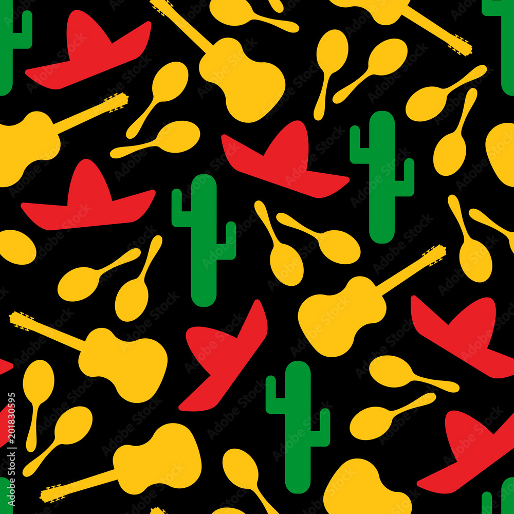 Festive outline mexican symbols seamless background. Vector pattern ...