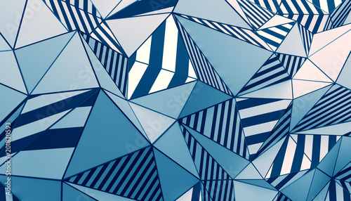 Fototapeta Abstrakcjonistyczny 3d rendering triangulated powierzchnia. Nowoczesne tło. Pasiasty kształt wielokąta. Low poly minimalistyczny design na plakat, okładkę, branding, baner, afisz.