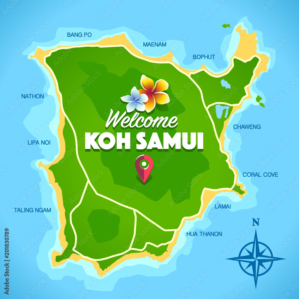 Naklejka premium Koh Samui Map Vector