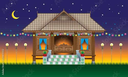 A beautiful traditional wooden Malay style village house.