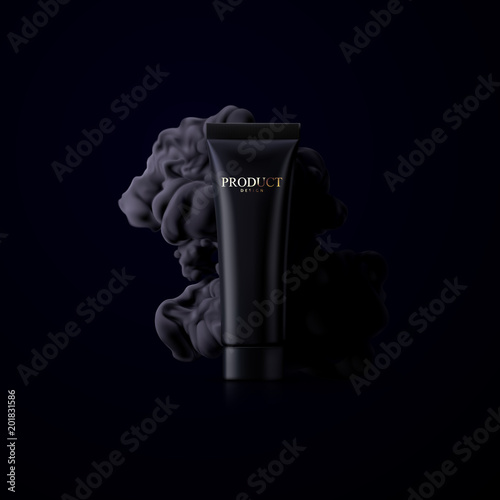 Charcoal mask with black ink splash.