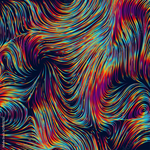 Abstract background with curled linear rainbow pattern