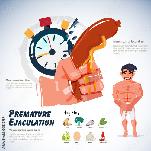 Hand holding Hotdog as penis Premature ejaculation, Men's Sexual Health, food for better sex - vector illustration