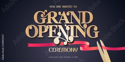 Red ribbon and scissors design element for invitation card to grand opening ceremony photo