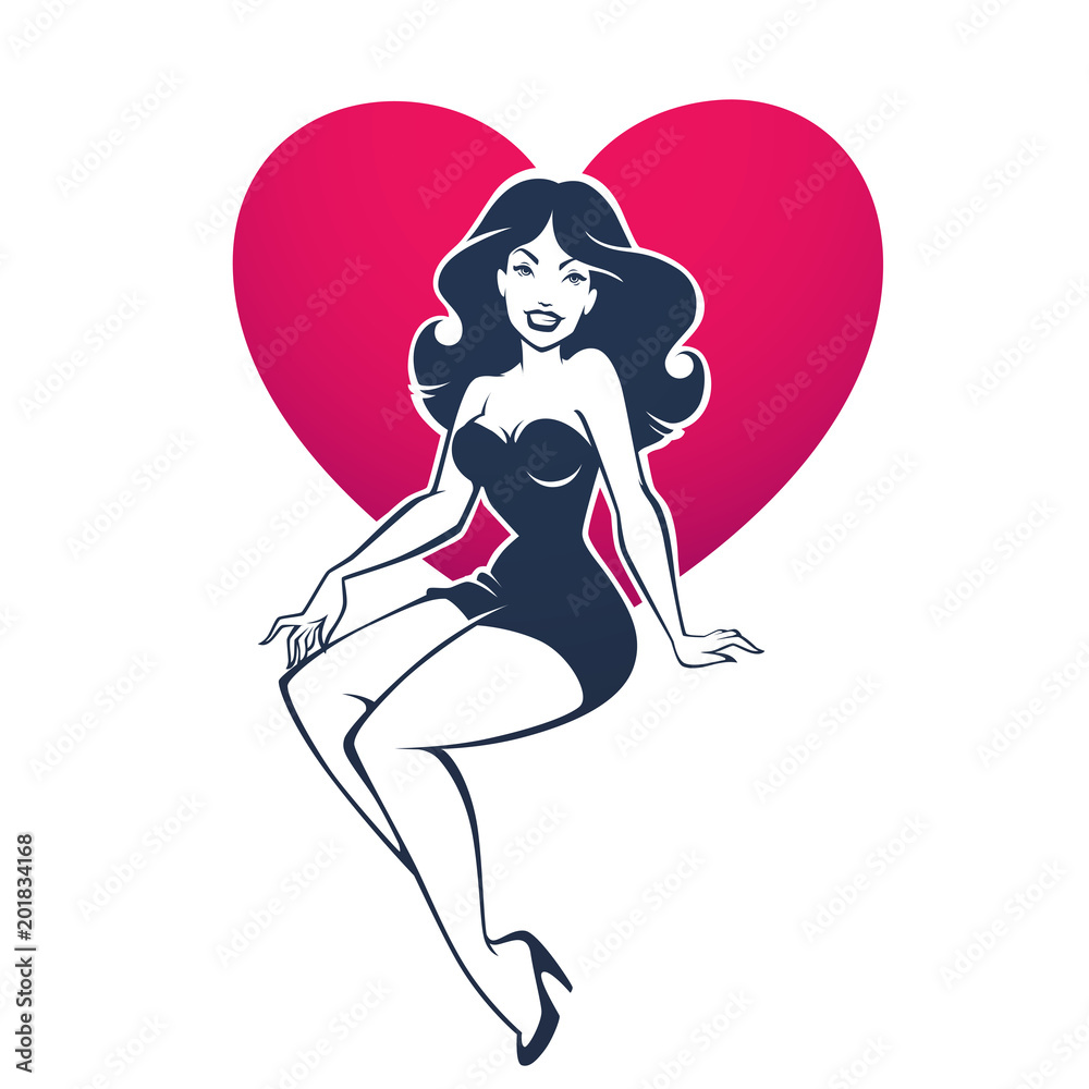 sexy and beauty retro pinup lady on heart shape background for your logo or label design sexy and beauty retro pinup lady on heart shape background for your logo or label design