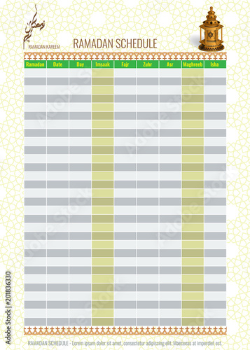 Ramadan Calendar Schedule - Fasting and Prayer time Guide
