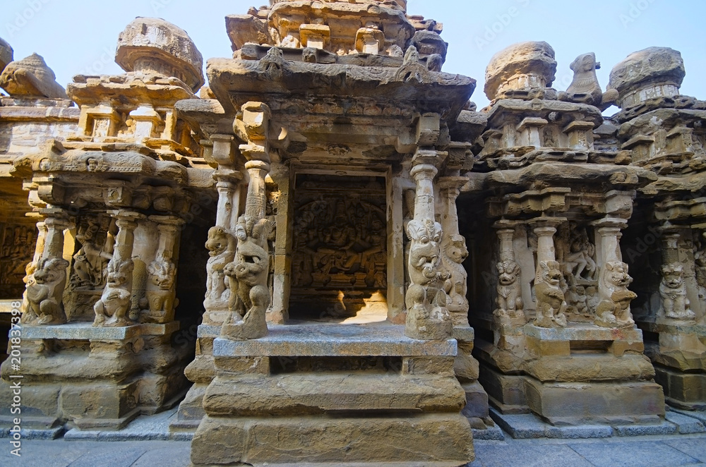 Outer view of Kailasanathar temple, Kanchipuram, Tamil Nadu, India.