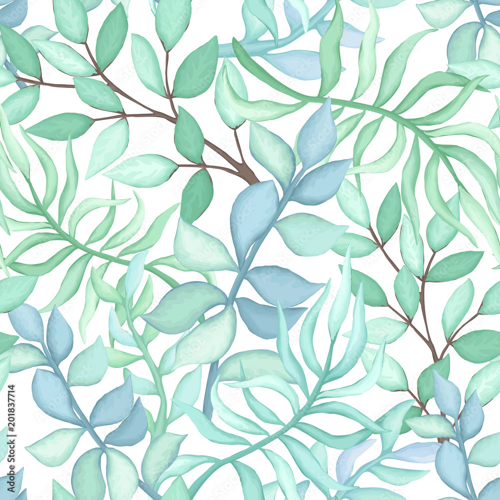 Seamless Pattern of Green and Blue Leaves Seamless Pattern of Green and Blue Leaves